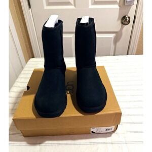 UGG Classic Short II Women's Black Suede Sheepskin Lined Mid-Calf Boot US 7
